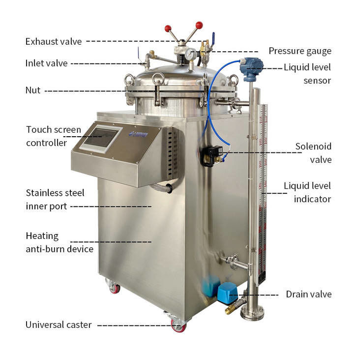 Sterilizzatore a retorte completamente automatico con capacità di 100L e 150L e sterilizzazione a vapore e bagno d'acqua