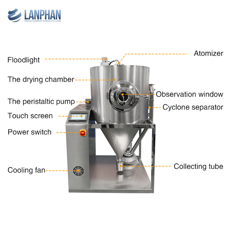 Asciugatrice a spruzzo centrifughe ad alta velocità da 3 litri/ora per il latte in polvere di uova da caffè istantaneo