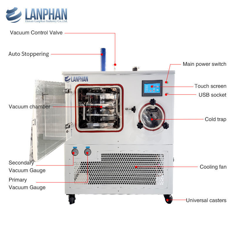 Liofilizzatore da Laboratorio Macchina per Essiccazione Sottovuoto con Capacità di 4kg/lotto e Temperatura della Trappola Fredda di -75°C per Formulazione Alimentare Biologica