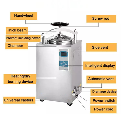 Ruota a mano Display digitale Autoclave verticale 35L 50L 75L 100L 150L Litro Per Funghi Retort Sterilizzatore alimentare in scatola